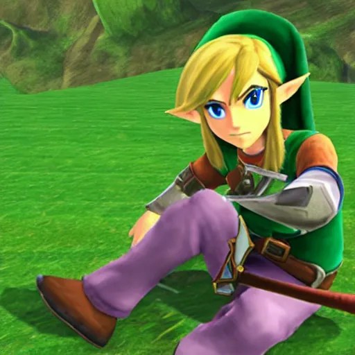 Link from the Legend of Zelda Ocarina of Time sitting Stable