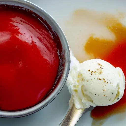 A photo of ketchup on vanilla ice cream, food Stable Diffusion OpenArt