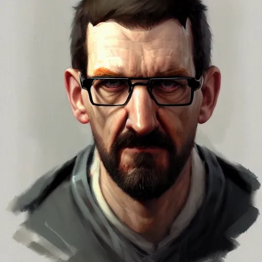 a portrait of gordon freeman by Krenz Cushart, high Stable Diffusion