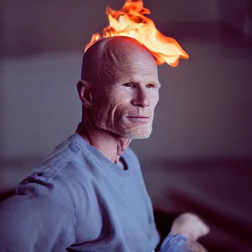 Fire art representation of Ed Harris, studio lighting, Stable Diffusion