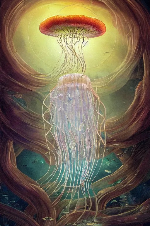 a beautiful painting of a cylindrical moon jellyfish Stable Diffusion