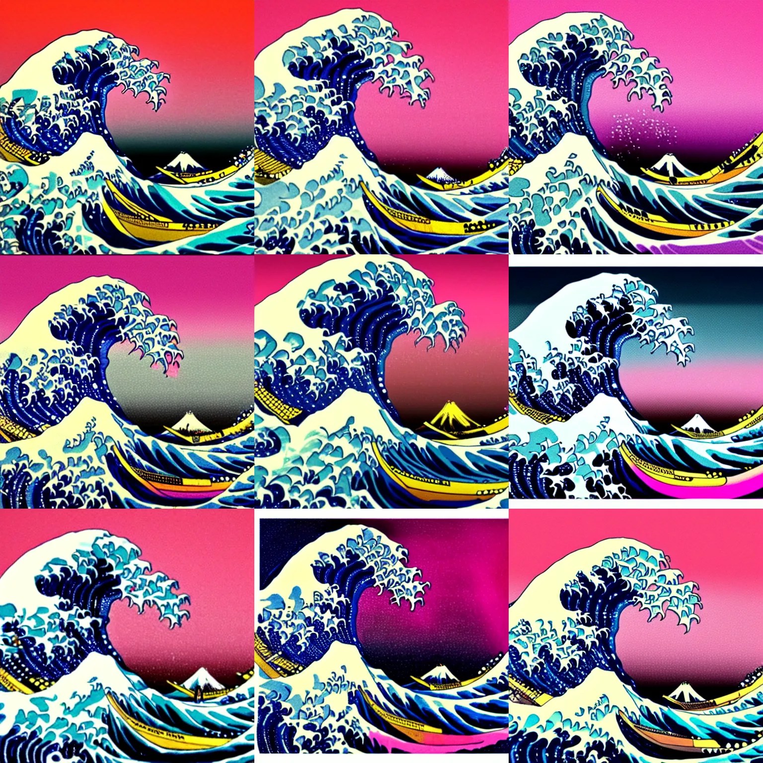 the great wave off kanagawa with pink lava and fire, Stable Diffusion