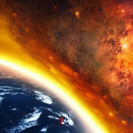 Earth going to blow up, view from space, apocalypse, Stable Diffusion