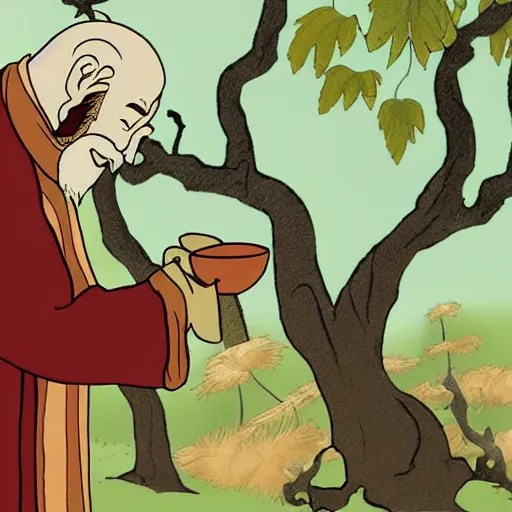Uncle iroh drinking tea with master oogway, digital Stable Diffusion