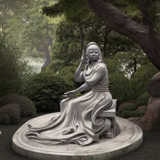 marble statue of oprah winfrey meditating in a rococo Stable