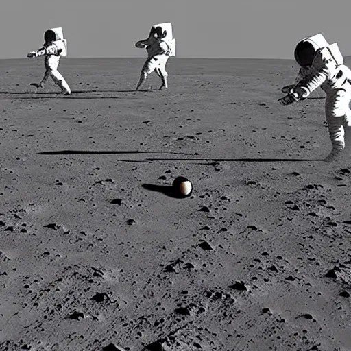astronauts playing football on the moon, Earth in the Stable