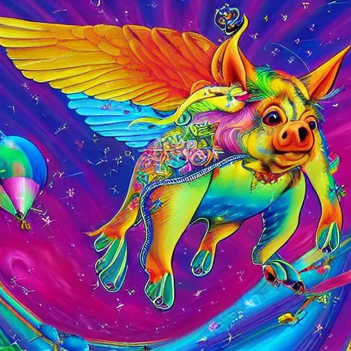 lisa frank flying pigs painting by android jones Stable Diffusion