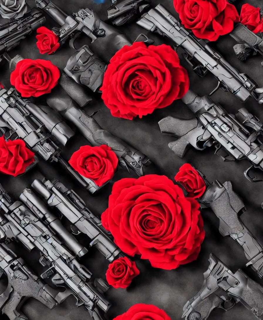 close up guns and red roses, ultra detailed, Stable Diffusion OpenArt