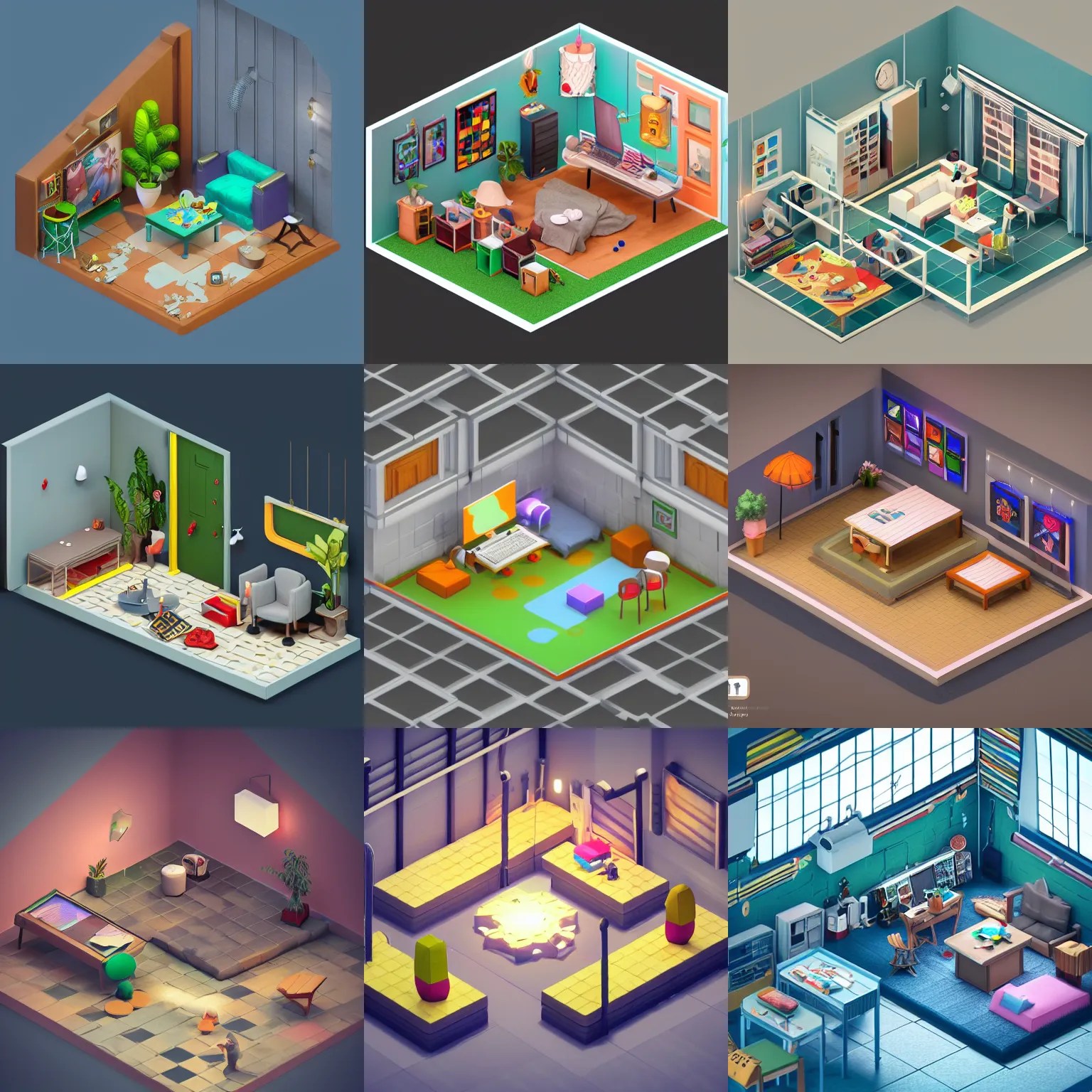 isometric game art room indoor, trending on Stable Diffusion OpenArt