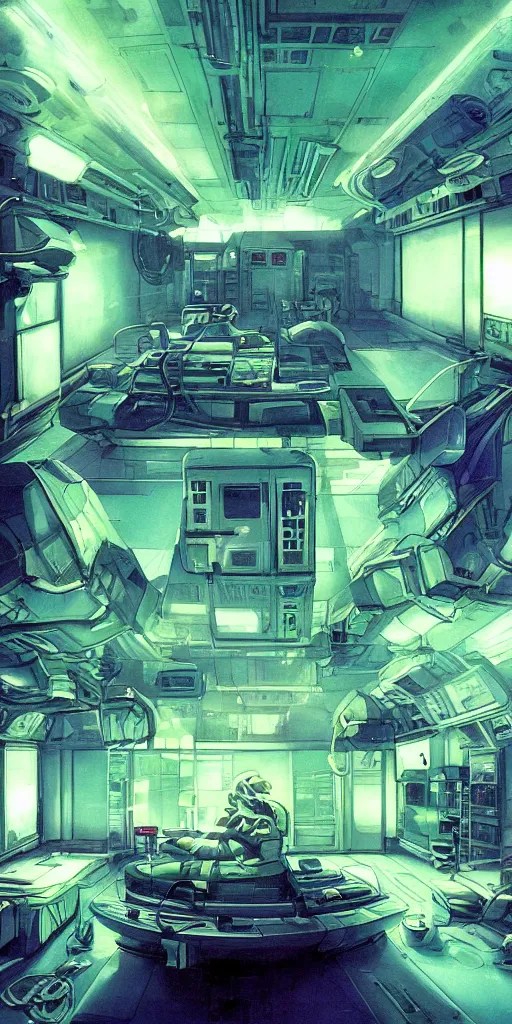 spaceship medic room , mysterious laboratory, thick Stable Diffusion