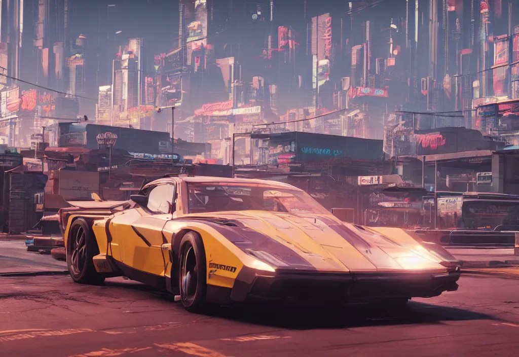 screenshot of a car in cyberpunk 2077, 4k render, Stable Diffusion