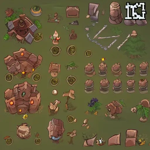 A game assets spritesheet from dofus Online, tree of Stable Diffusion OpenArt
