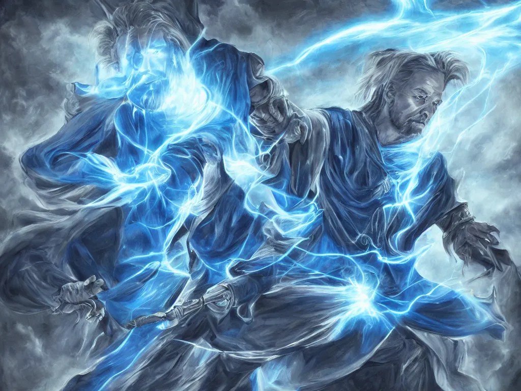Fantasy art of a wizard casting a blue spell that Stable Diffusion