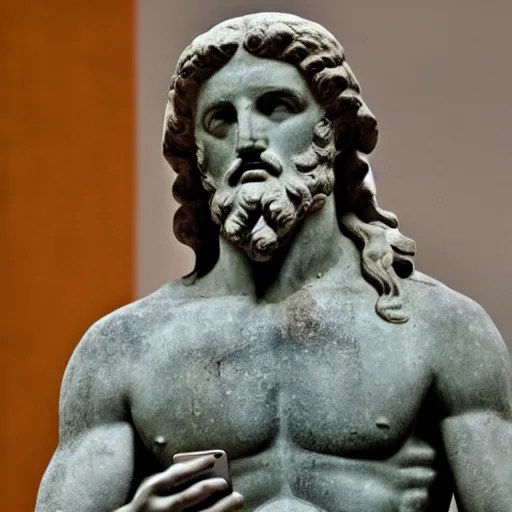 Ancient Greek statue of Zeus looking angrily at his Stable Diffusion