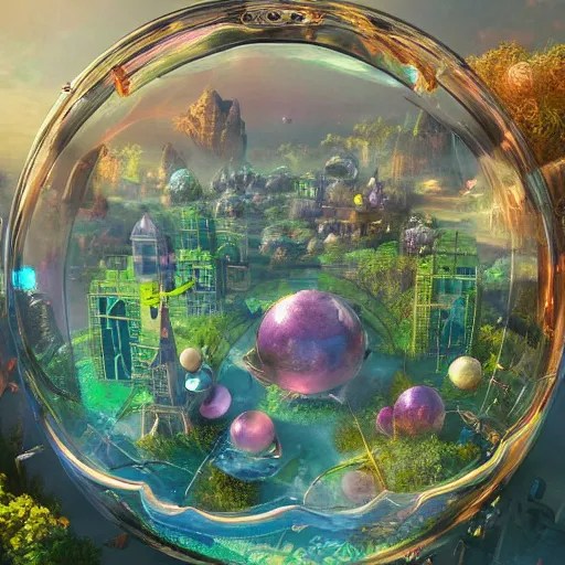 a bubble terrarium utopia, with cities galore, dynamic Stable Diffusion