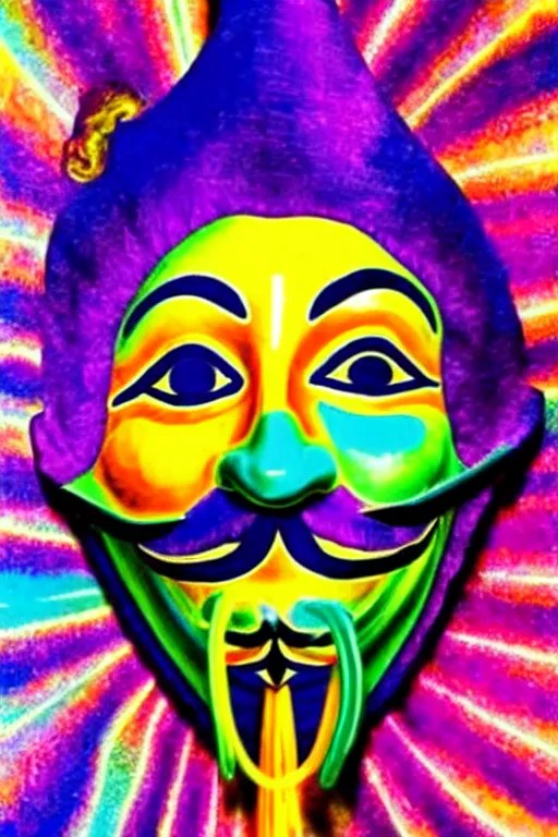 guy fawkes mask, lisa frank + salvador dali, Stable Diffusion OpenArt