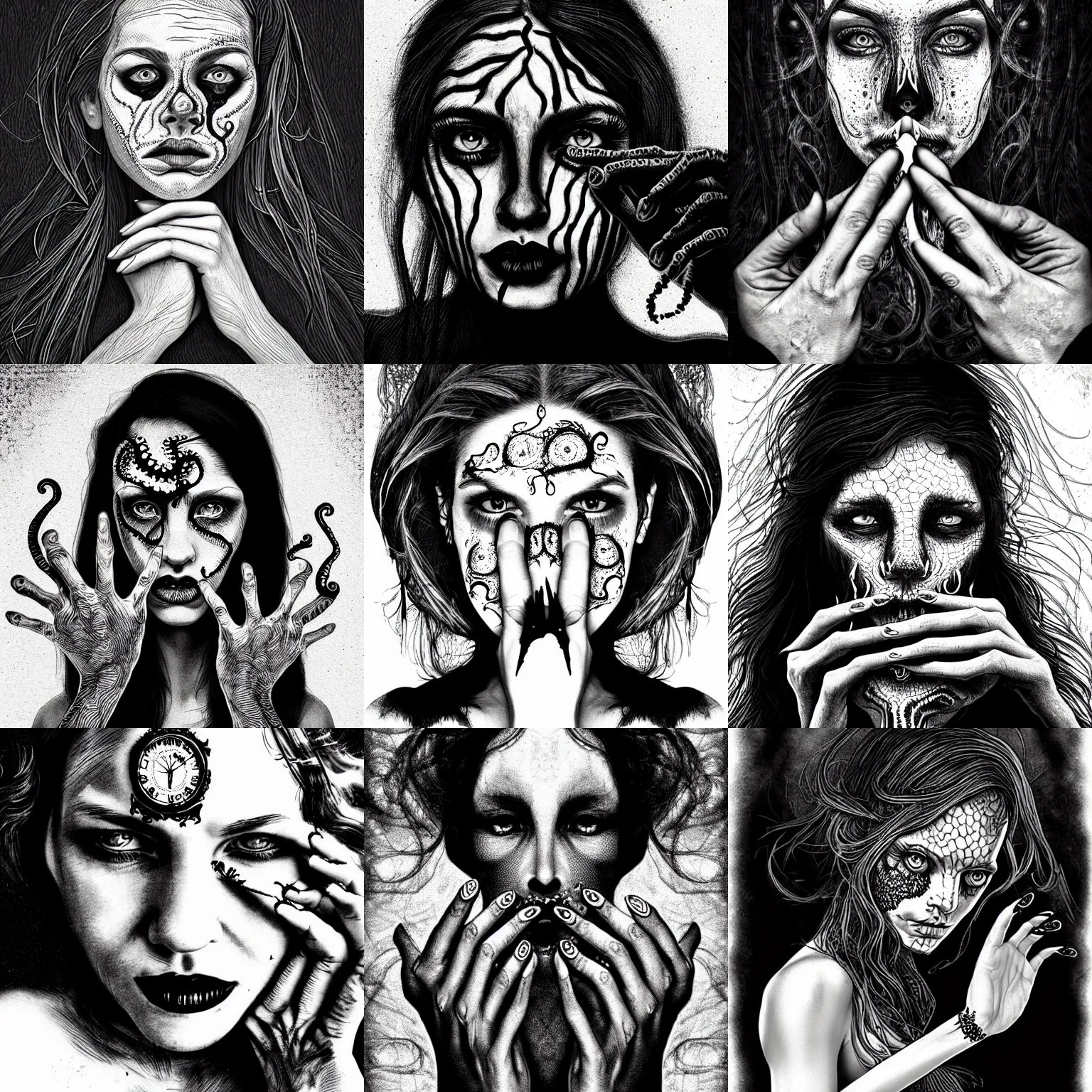 pen and ink portrait of a women with lovecraftian Stable Diffusion