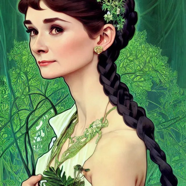 ivory carved mage audrey hepburn with braided hair, Stable Diffusion