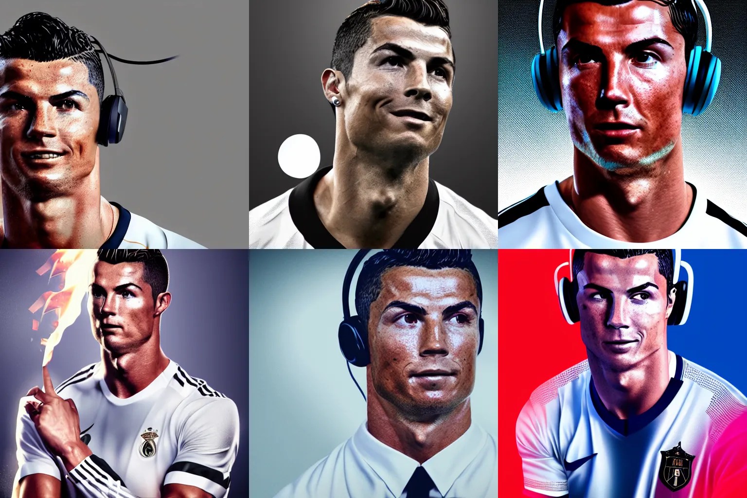 Portrait of Cristiano Ronaldo with headphones, burning Stable