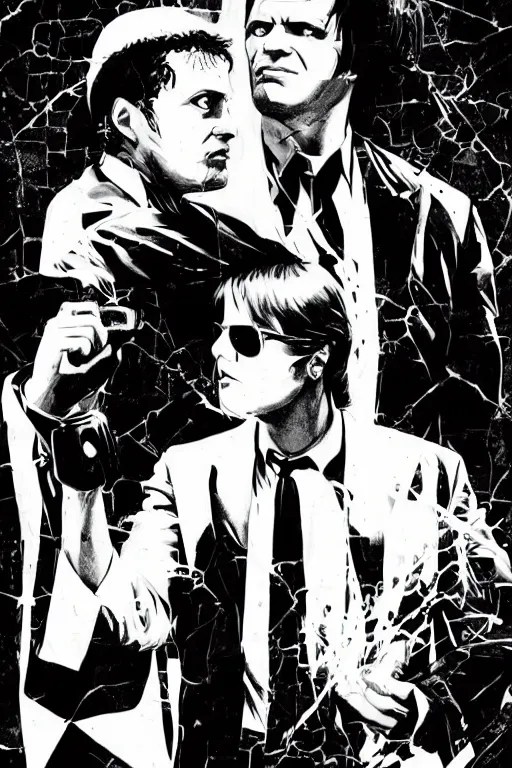 black and white illustration of Pulp fiction, neo noir Stable
