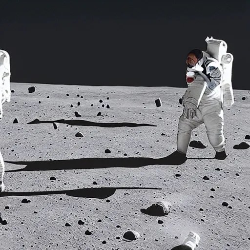 astronauts playing football on the moon, Earth in the Stable