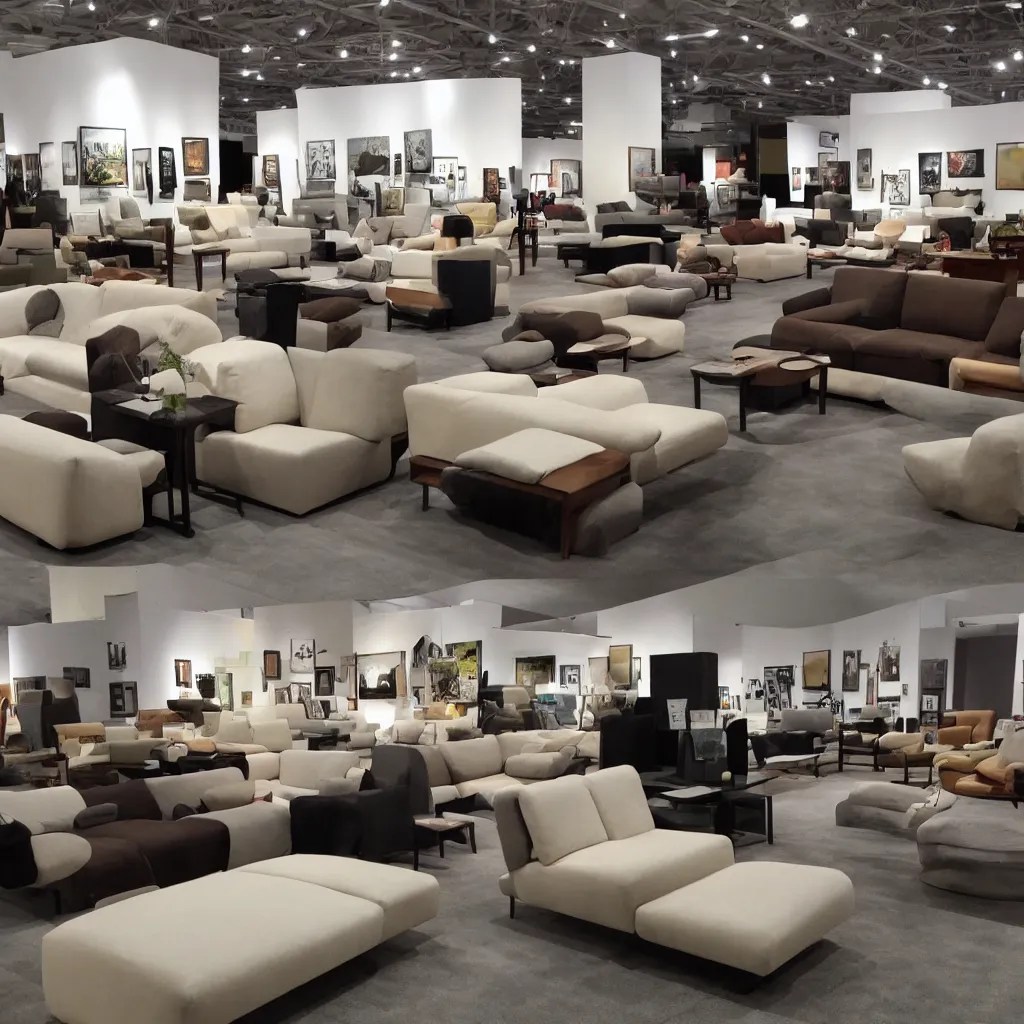 sofa and lounge chairs as exhibition exposition Stable Diffusion