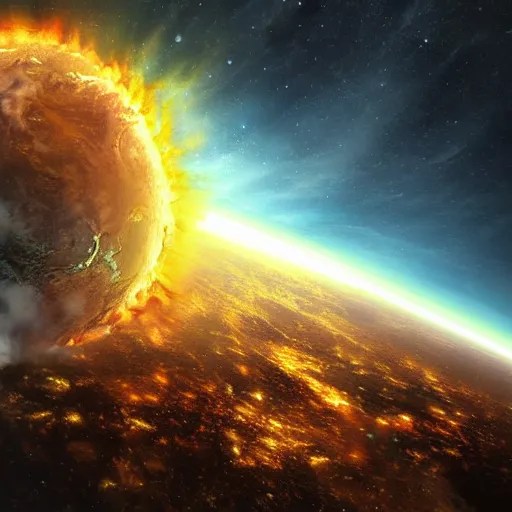 Earth going to blow up, view from space, apocalypse, Stable Diffusion