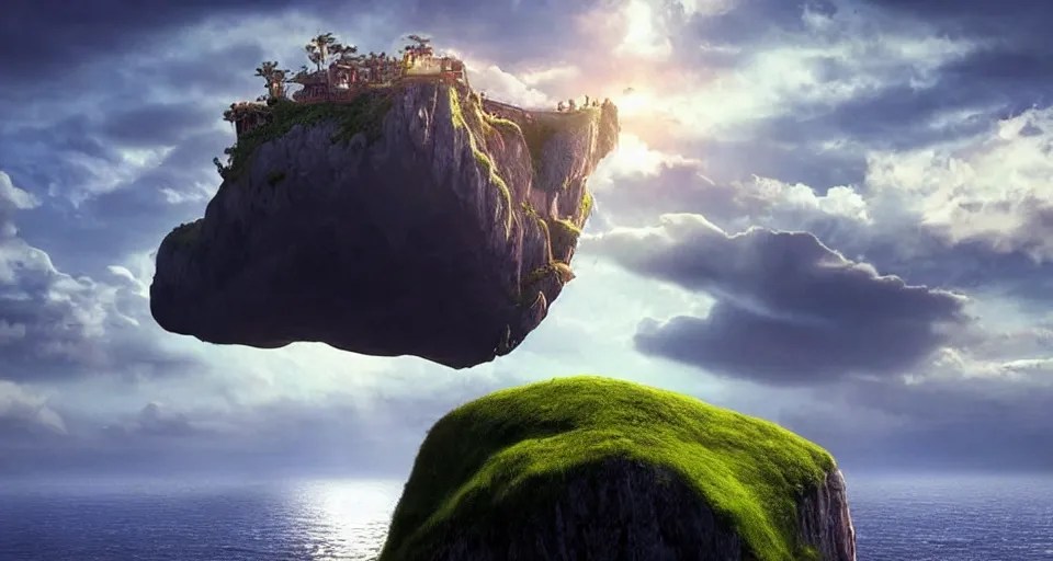 A magnificent floating island in the sky above the Stable Diffusion