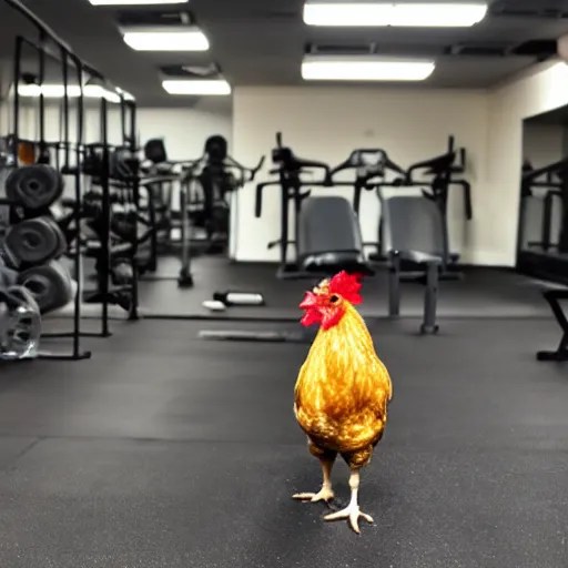 a chicken at the gym Stable Diffusion