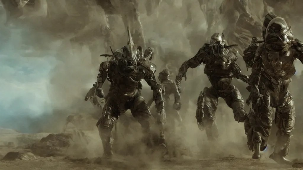 aliens arriving dune, film still from the movie Stable Diffusion