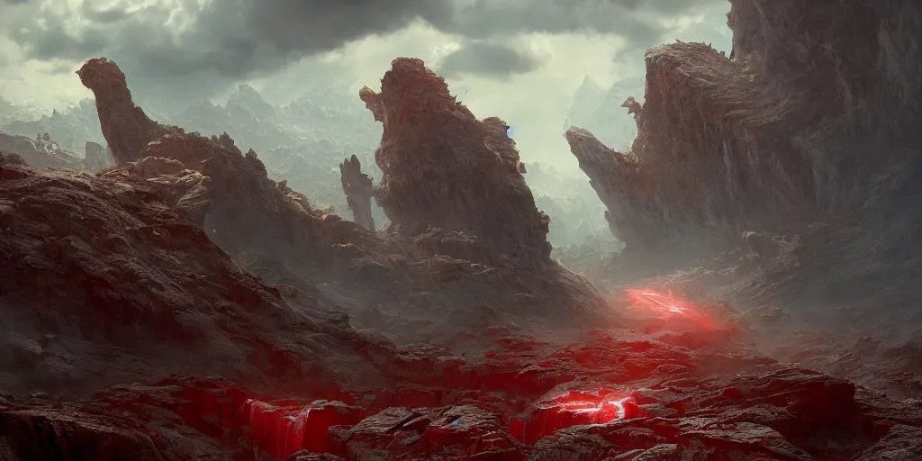 made of flesh, bones, blood waterfalls, living Stable Diffusion