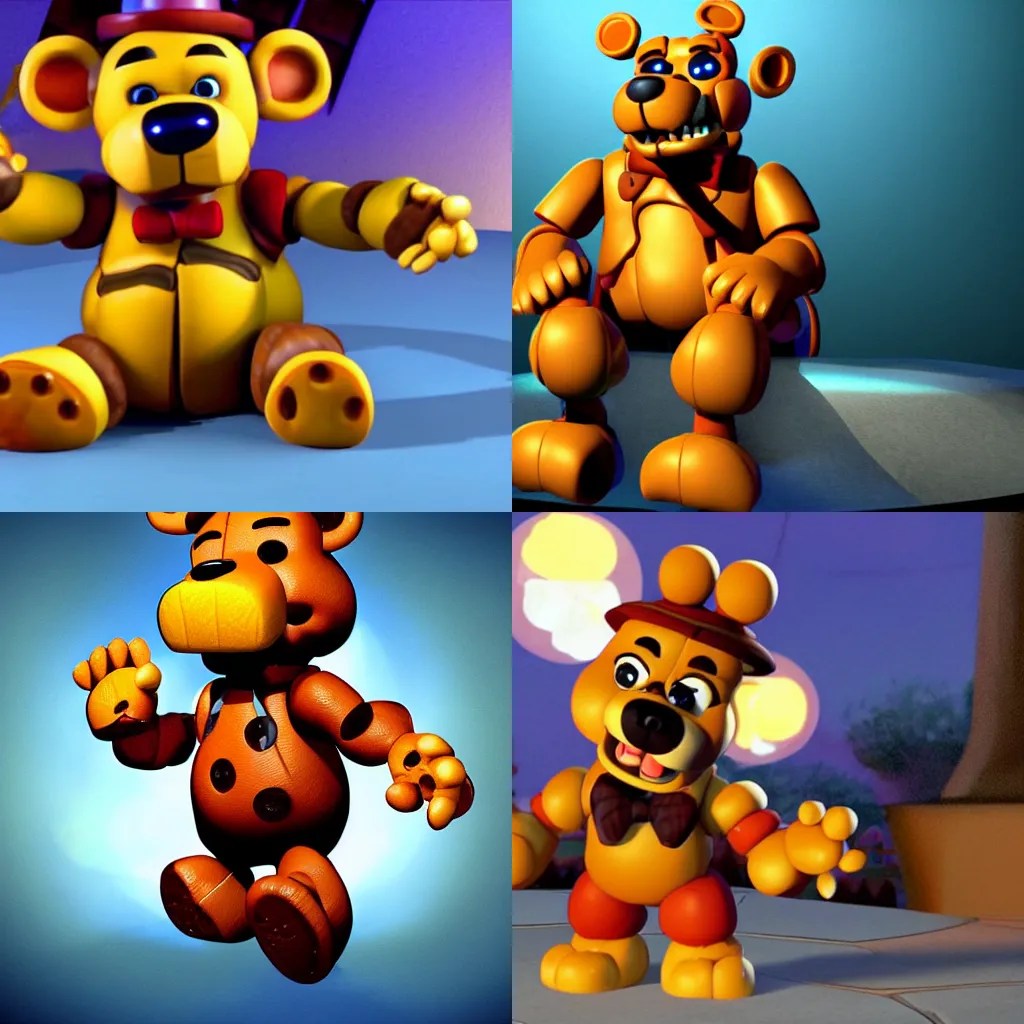 Freddy Fazbear from FNAF in a Disney Pixar animated Stable Diffusion