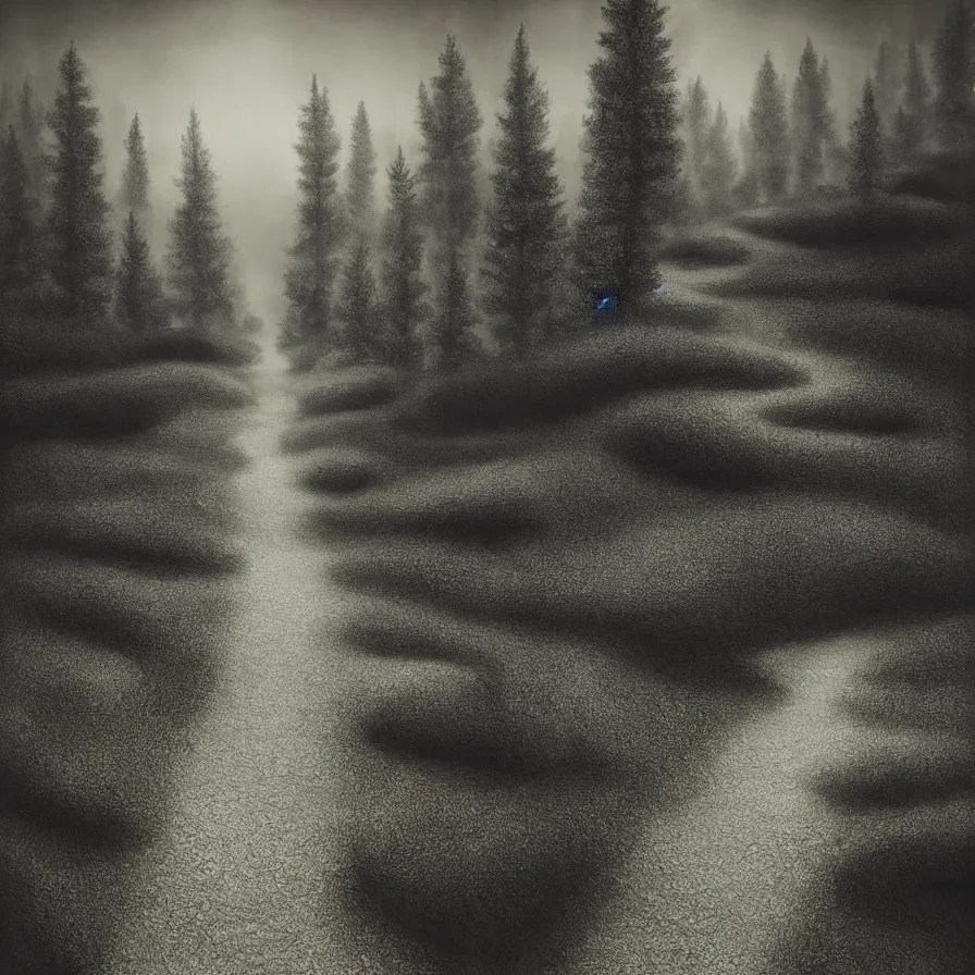 surrealist abstract black ink artwork of a stone path Stable