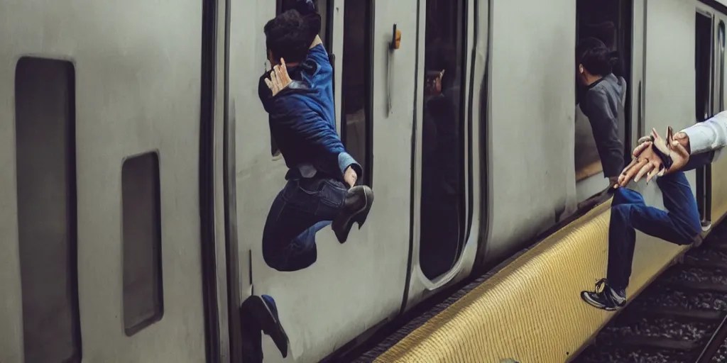 person jumping into a train Stable Diffusion OpenArt
