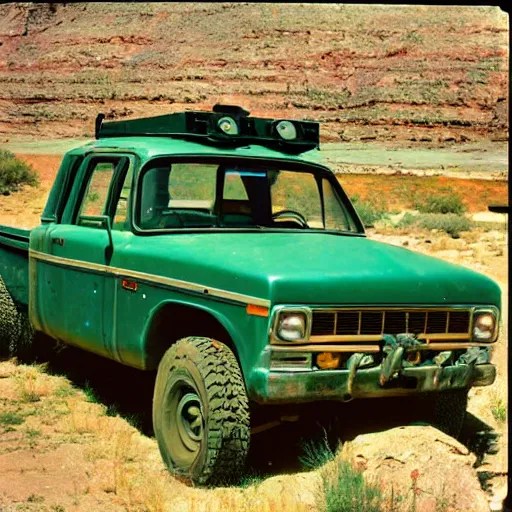 photo, green river wyoming, off road truck, kodak Stable Diffusion