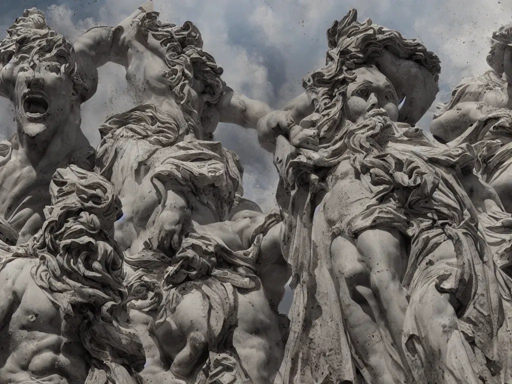 giant greek statues attacking a city, city Stable Diffusion OpenArt