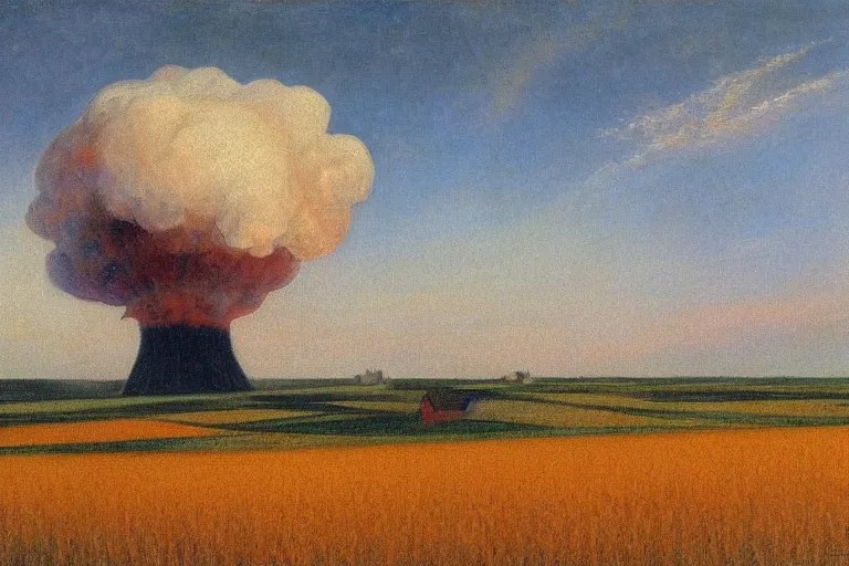 wheat field and a nuclear explosion in the background, Stable