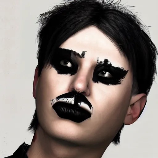 emo trump, photo realistic, black hair covering one Stable Diffusion