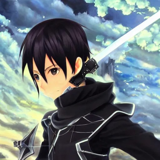 kirito, sword art online character, fighting scene, Stable Diffusion