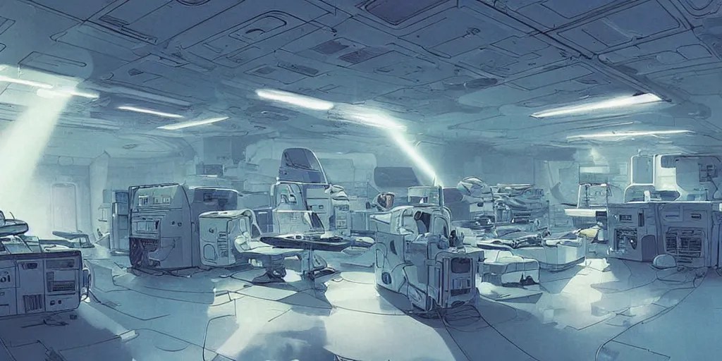 spaceship medic room , mysterious laboratory, thick Stable Diffusion