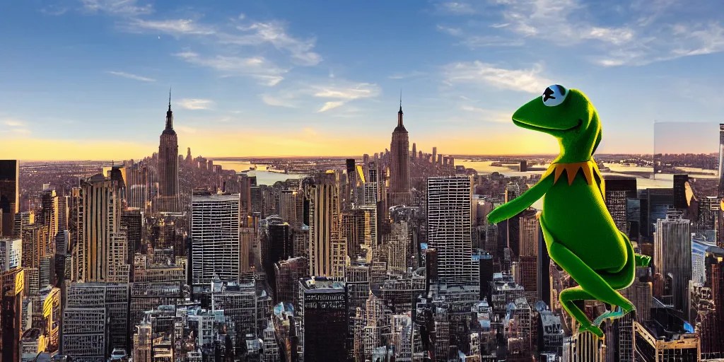 Kermit the frog with a superhero cape on top of a Stable Diffusion