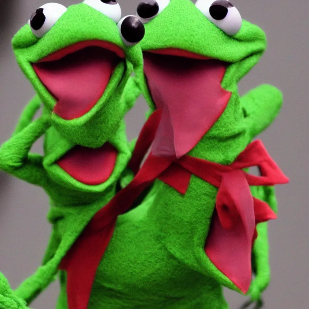 evil scary kermit the frog with realistic pointy teeth Stable
