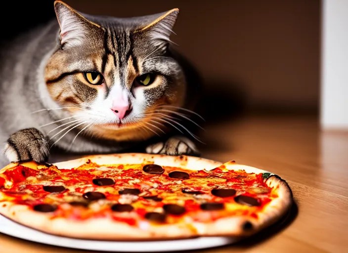 photo of a very fat cat eating pizza. nikon d 8 5 0 5 Stable Diffusion
