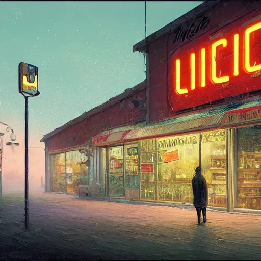 movie scene of a wooden decorated liquor store, a very Stable