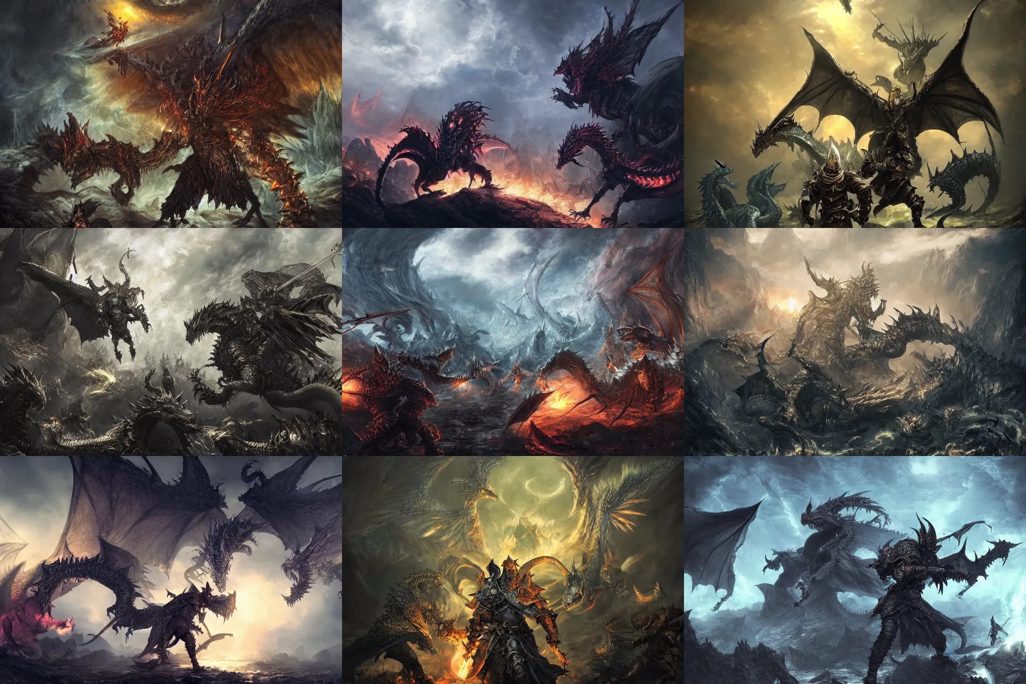 dark souls paladin fighting a group of dragons near a Stable