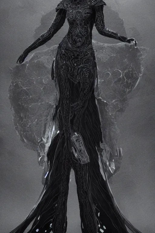 Ethereal Goddess draped in VantaBlack layered fabric Stable Diffusion