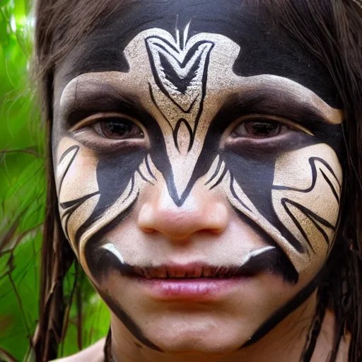 portrait of yanomami girl with tribal face painting in Stable Diffusion