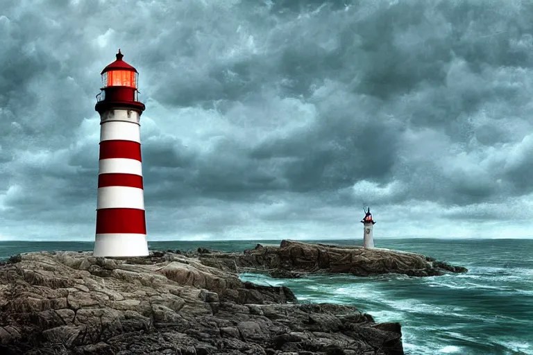 hdr lighthouse cove in new england, matte painting by Stable