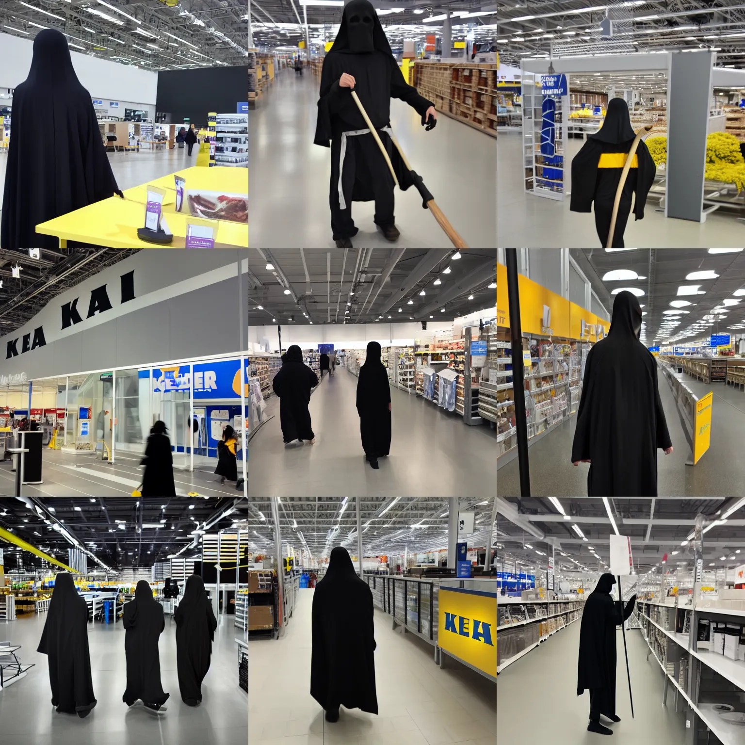 the grim reaper at ikea, high quality photography Stable Diffusion