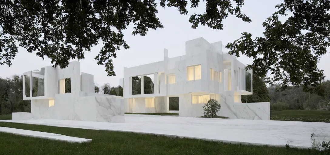 ivory white marble house designed by ictinus and Stable Diffusion